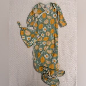 Copper Pearl - Floral Citrus Kids Knotted Gown & Hat